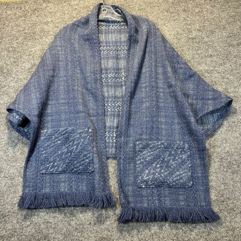 Porterhouse Ltd Shawl Wrap Women OS Blue Wool Blend Tweed Fringe Boho Ireland